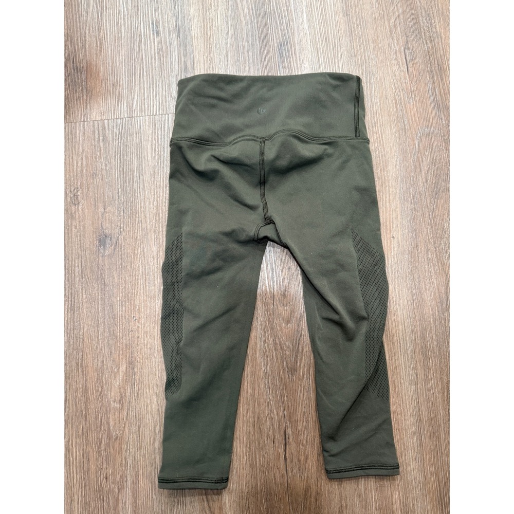 Lululemon Women Olive Green Mesh Panel High Rise Cropped Leggings Size XS W6AH7S